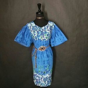 Floral Butterfly Sleeves Cotton Blend Dress Sz XL+